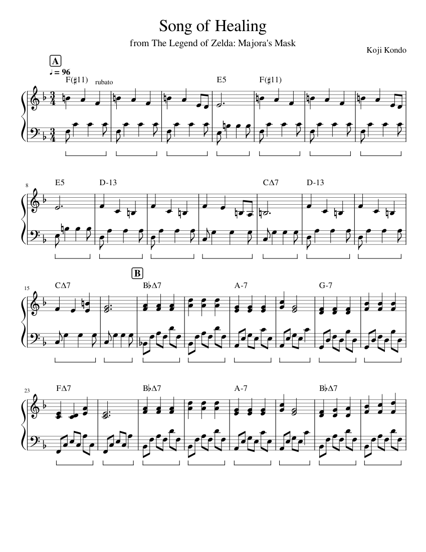 The Legend of Zelda: Majora's Mask - Song of Healing Sheet music for Piano  (Solo) Easy | Musescore.com