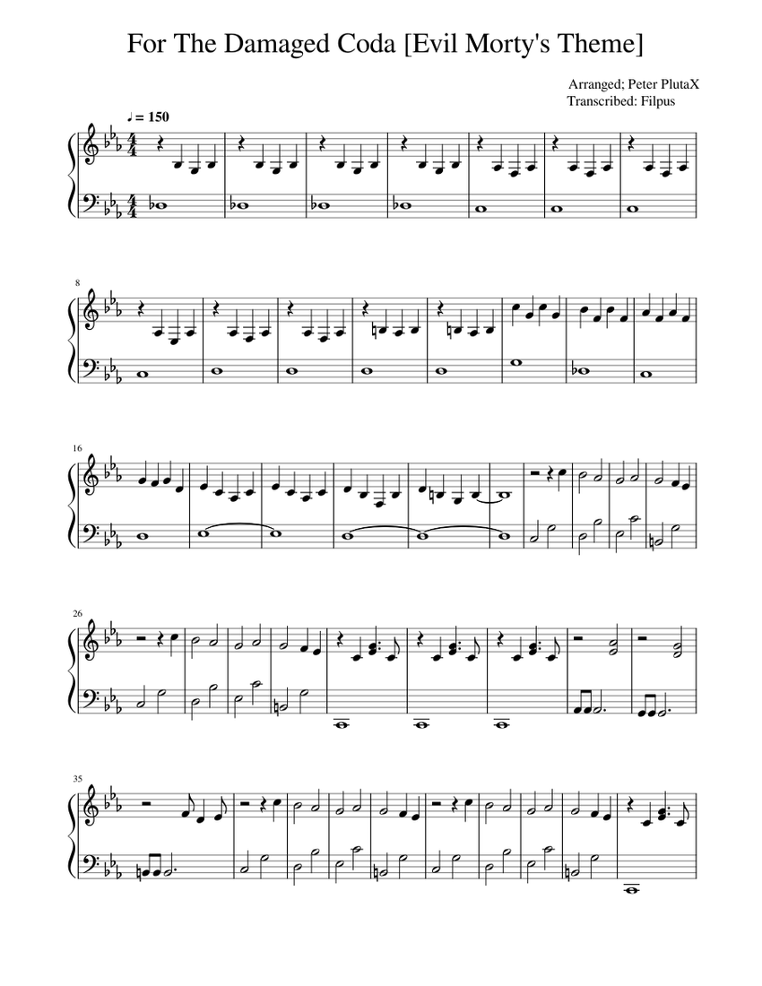 Evil Morty s Theme(For the Damaged Coda) - Easy Piano Sheet music for Piano  (Solo) | Musescore.com