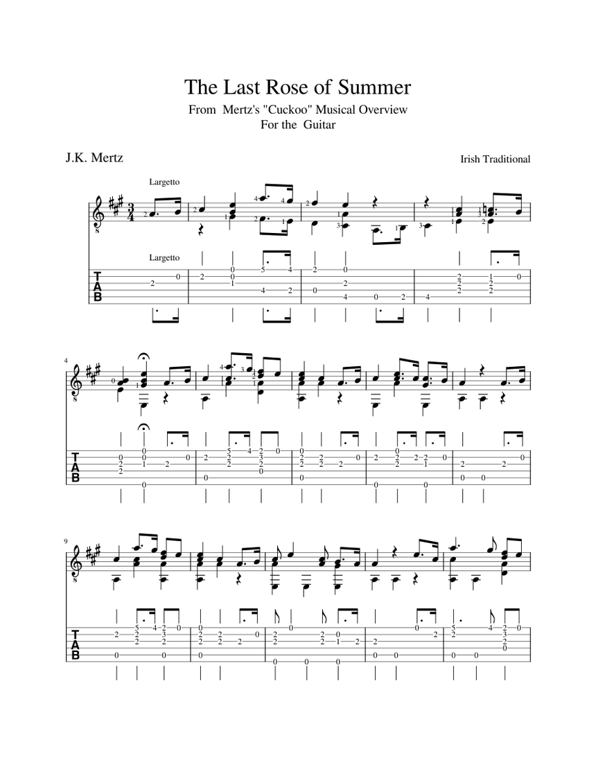 The Last Rose of Summer - Tin Whistle Sheet Music and Tab with Chords and  Lyrics