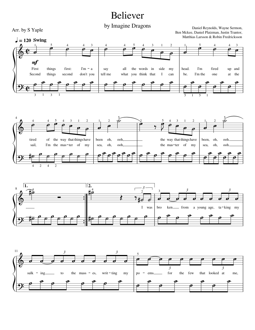 Believer – Imagine Dragons Sheet Music For Piano (Solo) | Musescore.com