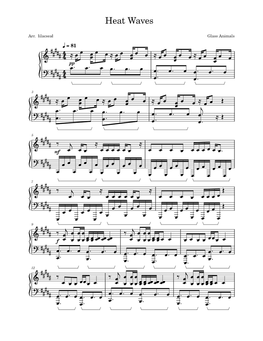 Heat Waves - Glass Animals Sheet music for Piano (Solo) | Musescore.com
