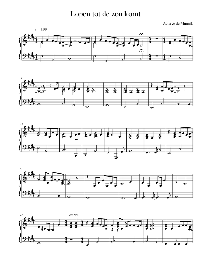 Acda de Munnik - Lopen tot de zon komt Sheet music for Piano (Solo
