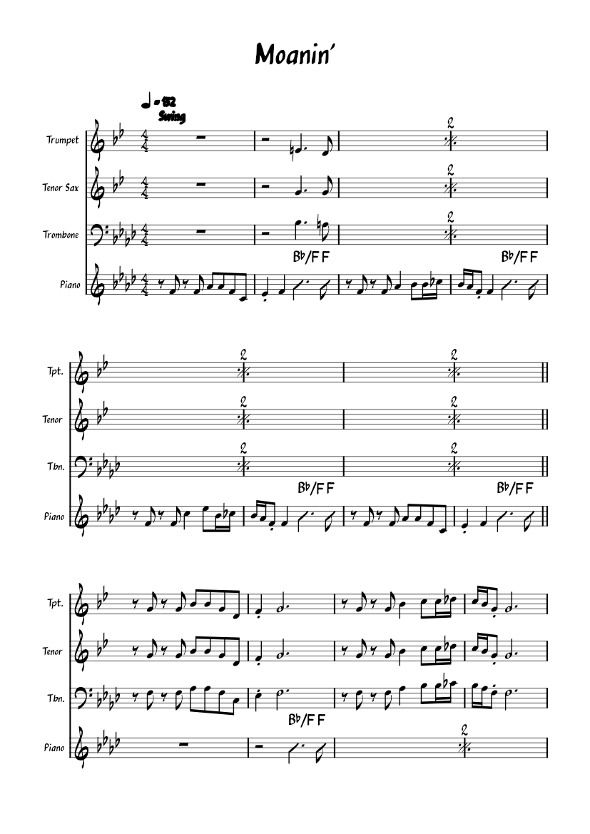 Moanin' Bobby Timmons Moanin' Sheet music for Piano, Trombone