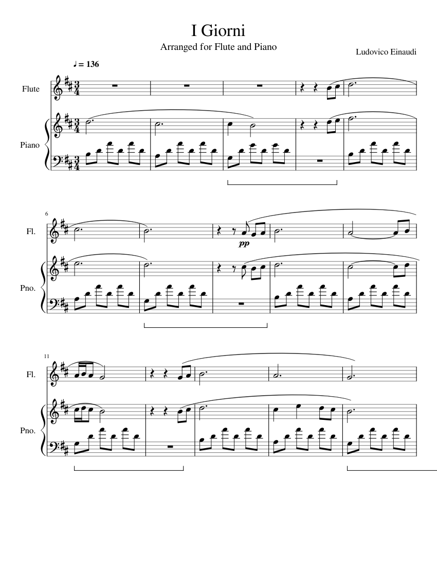 I Giorni by Ludovico Einaudi Sheet music for Piano, Flute (Solo) |  Musescore.com