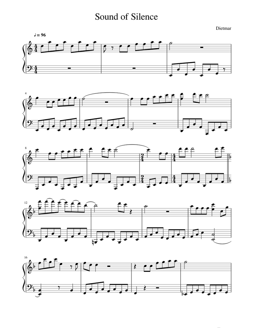 Sound of Silence Sheet music for Piano (Solo) | Musescore.com