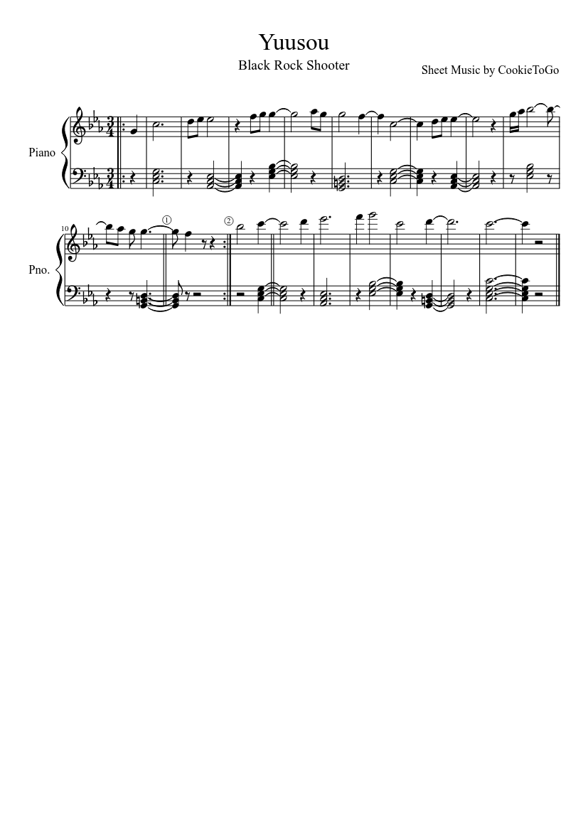 Yuusou - Black Rock Shooter Sheet Music for Piano (Solo) easy