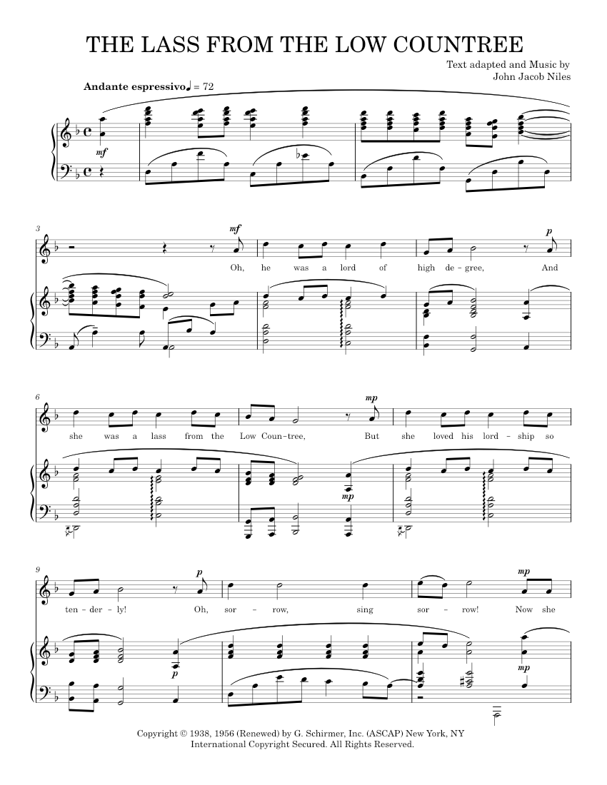 The Lass From The Low Countree Sheet music for Piano, Vocals: Music Notes