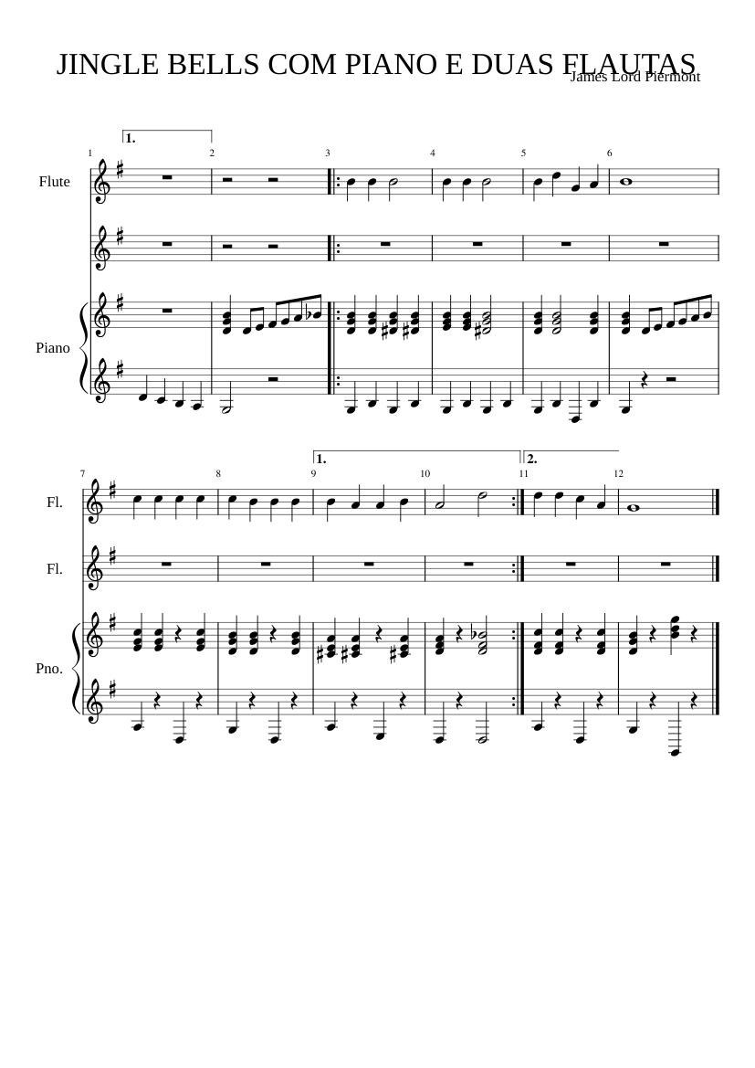 Jingle Bells James Pierpont JINGLE BELLS COM PIANO refrão Sheet music