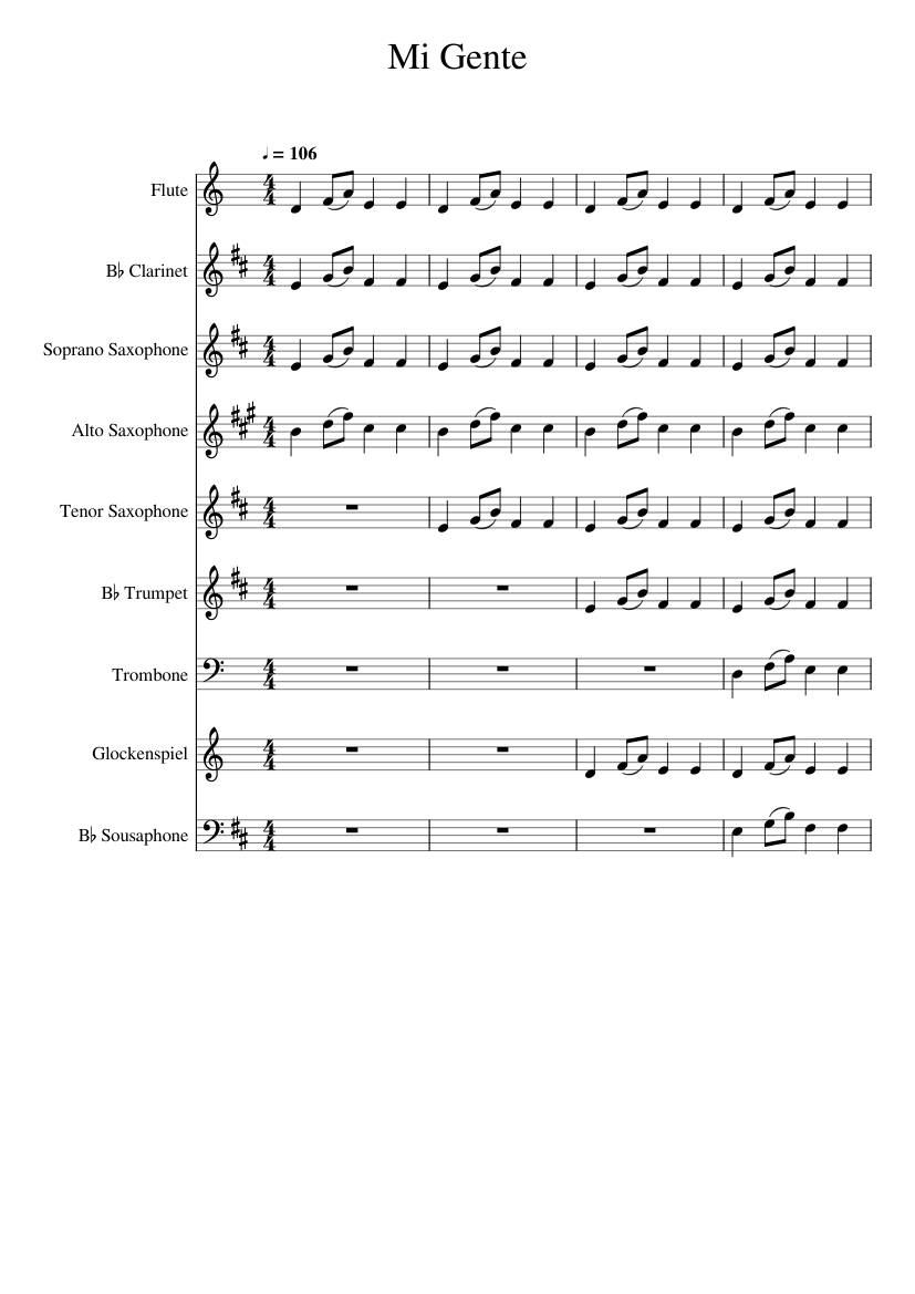 Mi Gente Sheet music for Trombone, Flute, in bflat, Saxophone
