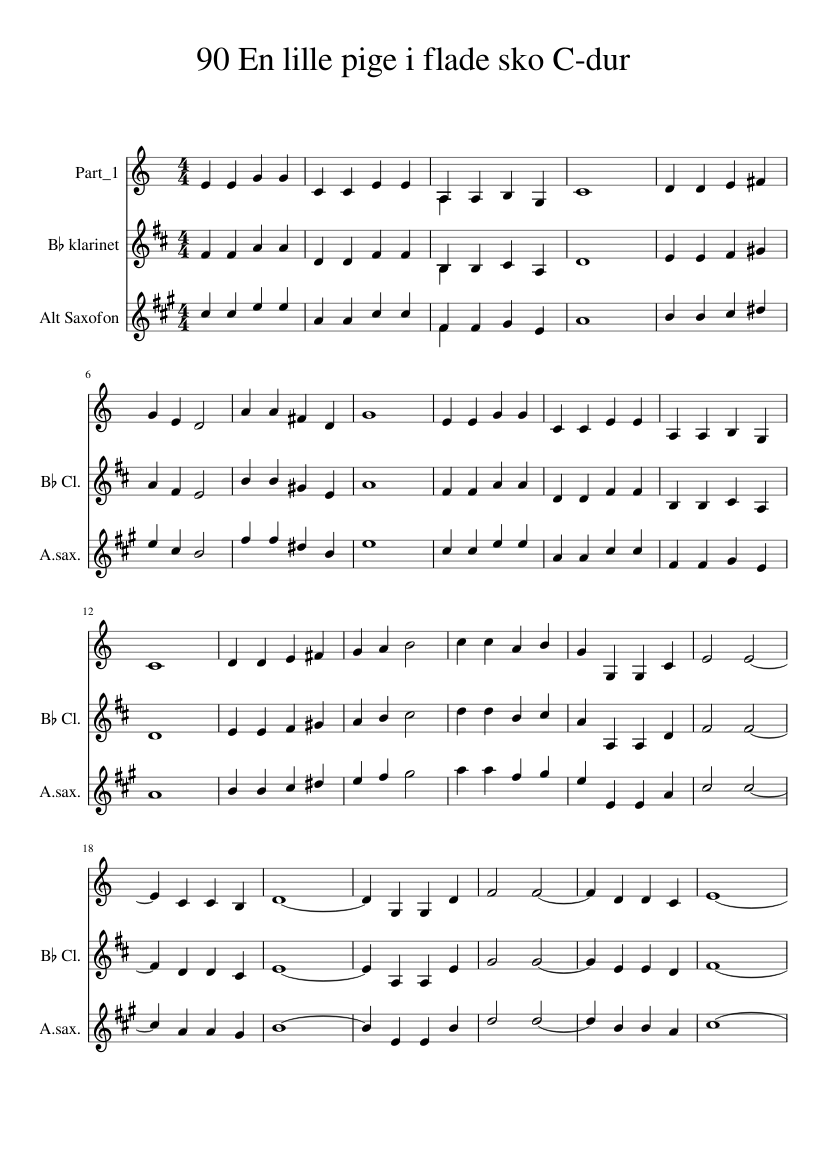 90 En lille pige i flade sko Sheet music in b-flat, Saxophone alto (Woodwind Duet) Musescore.com
