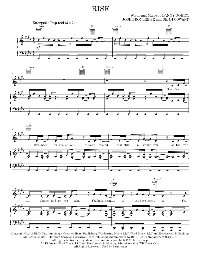 Note Rise Music Play Official version of Rise Sheet Music by Danny Gokey for Piano ...