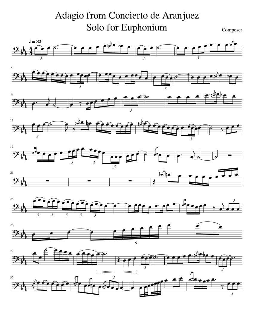 Adagio from Concierto de Aranjuez Solo for Euphonium Sheet music for  Trombone (Solo) | Musescore.com