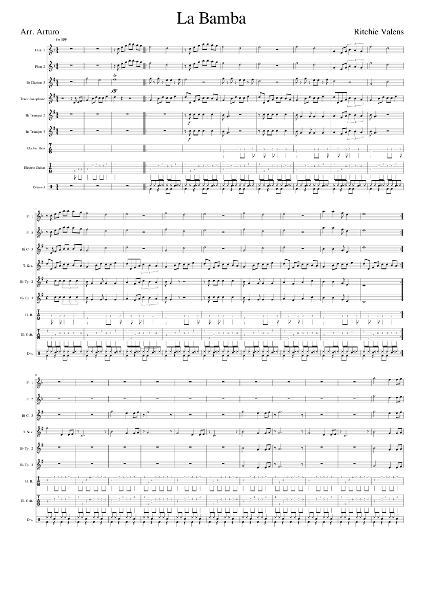 La Bamba Sheet Music and Tab for Flute, Clarinet in b-flat, Saxophone ...