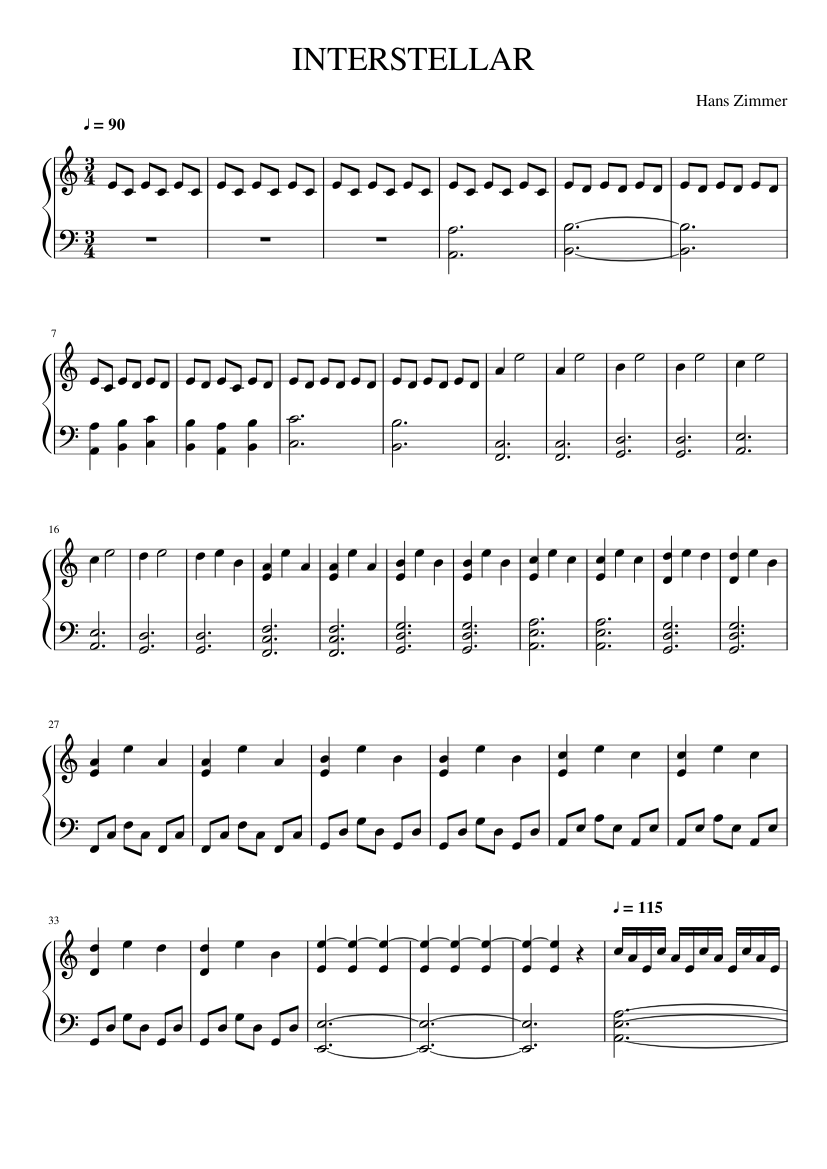 First Step from Interstellar Sheet music for Piano (Solo) Easy |  Musescore.com