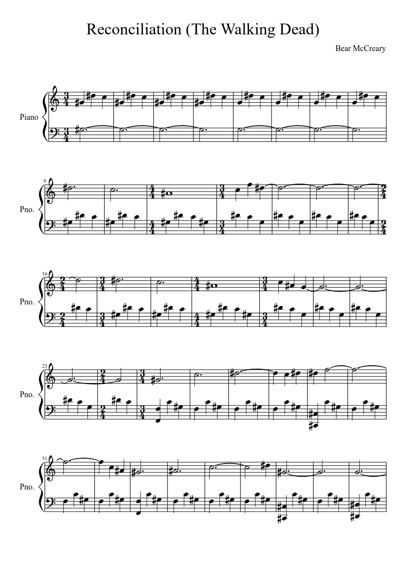 the walking dead theme song on piano notes