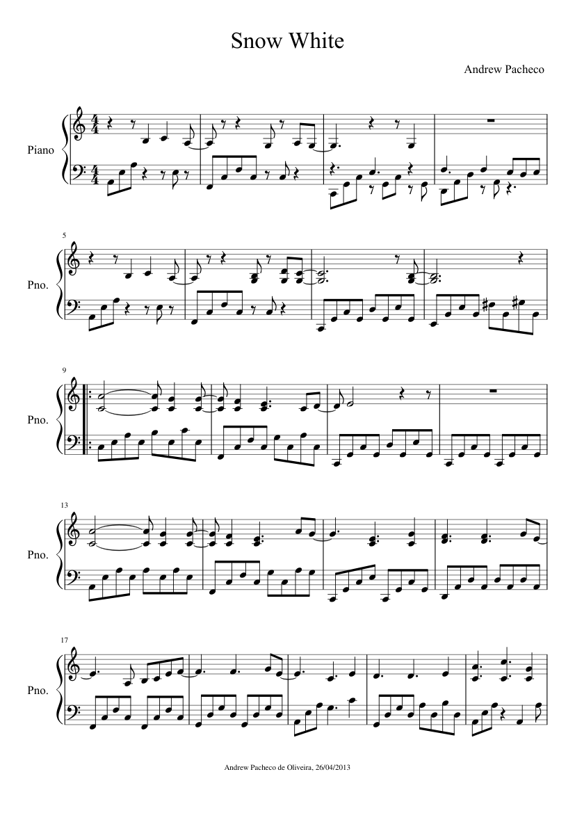 Snow White Sheet Music For Piano Solo Musescore Com