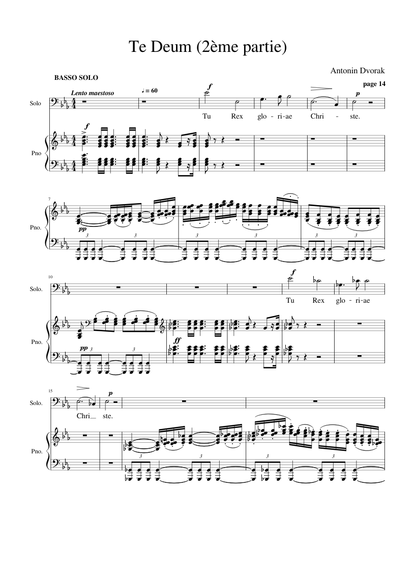 Vocal Score SATB Antonin Dvorak: Te Deum Basse Partitions pour Soprano Accompagnement Piano