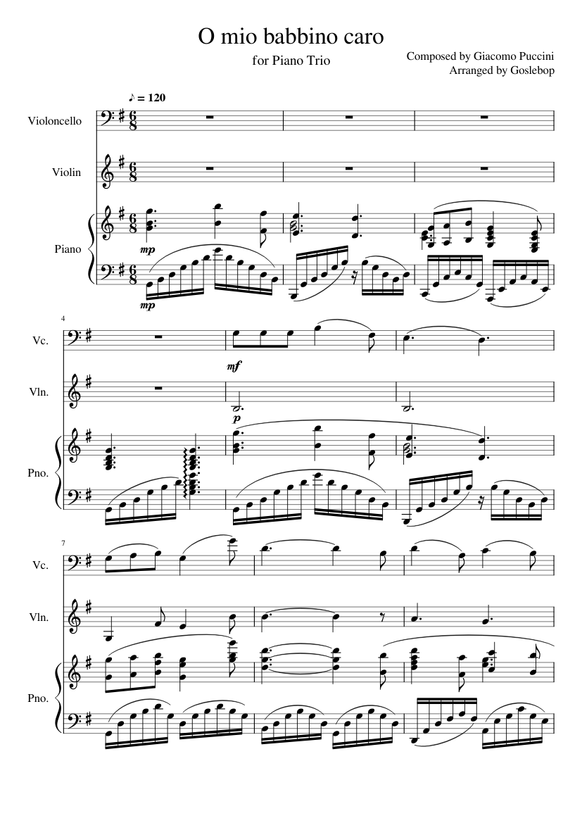 O mio babbino caro (for Piano Trio - Cello, Violin and Piano) Sheet music  for Piano, Violin, Cello (Piano Trio) | Musescore.com