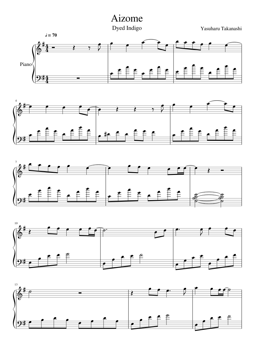 Aizome Sheet Music for Piano (Solo) easy | MuseScore.com