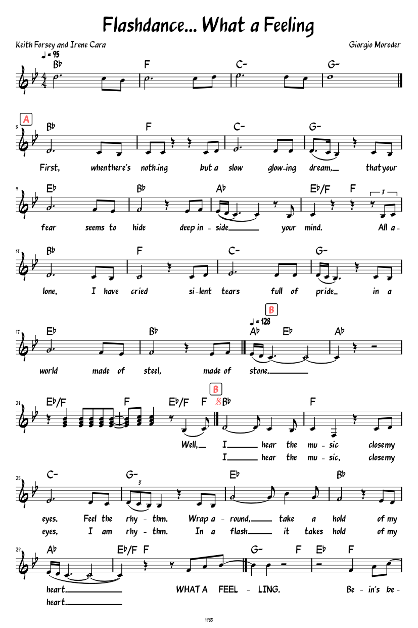 Flashdance What a Feeling (Lead sheet with lyrics ) Sheet music for ...