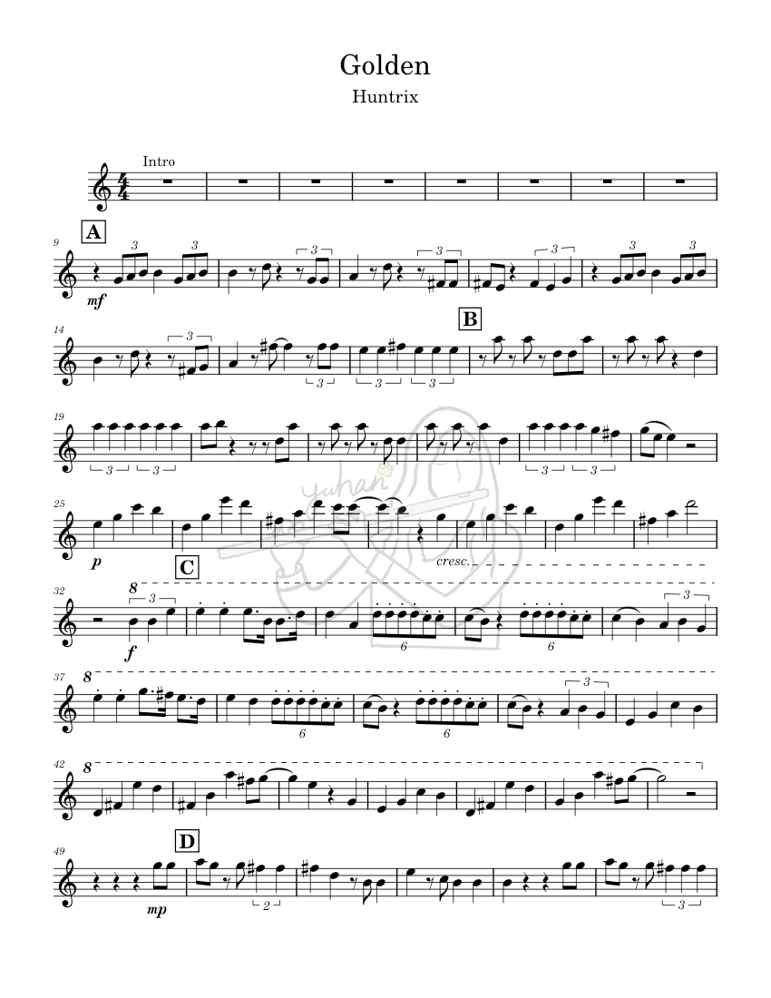 ゴールデン – ハントリックス 楽譜 フルート (ソロ) | MuseScore.com