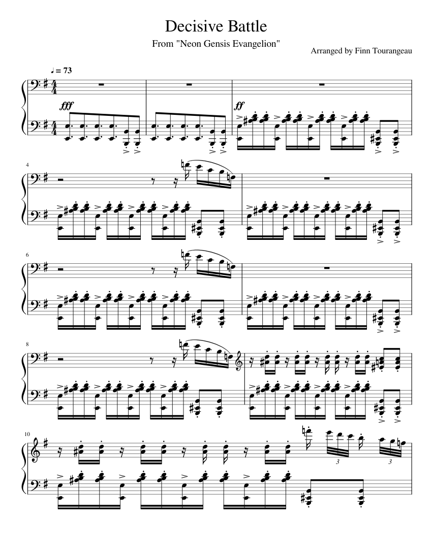 Decisive Battle Neon Genesis Evangelion Sheet Music For Piano Solo