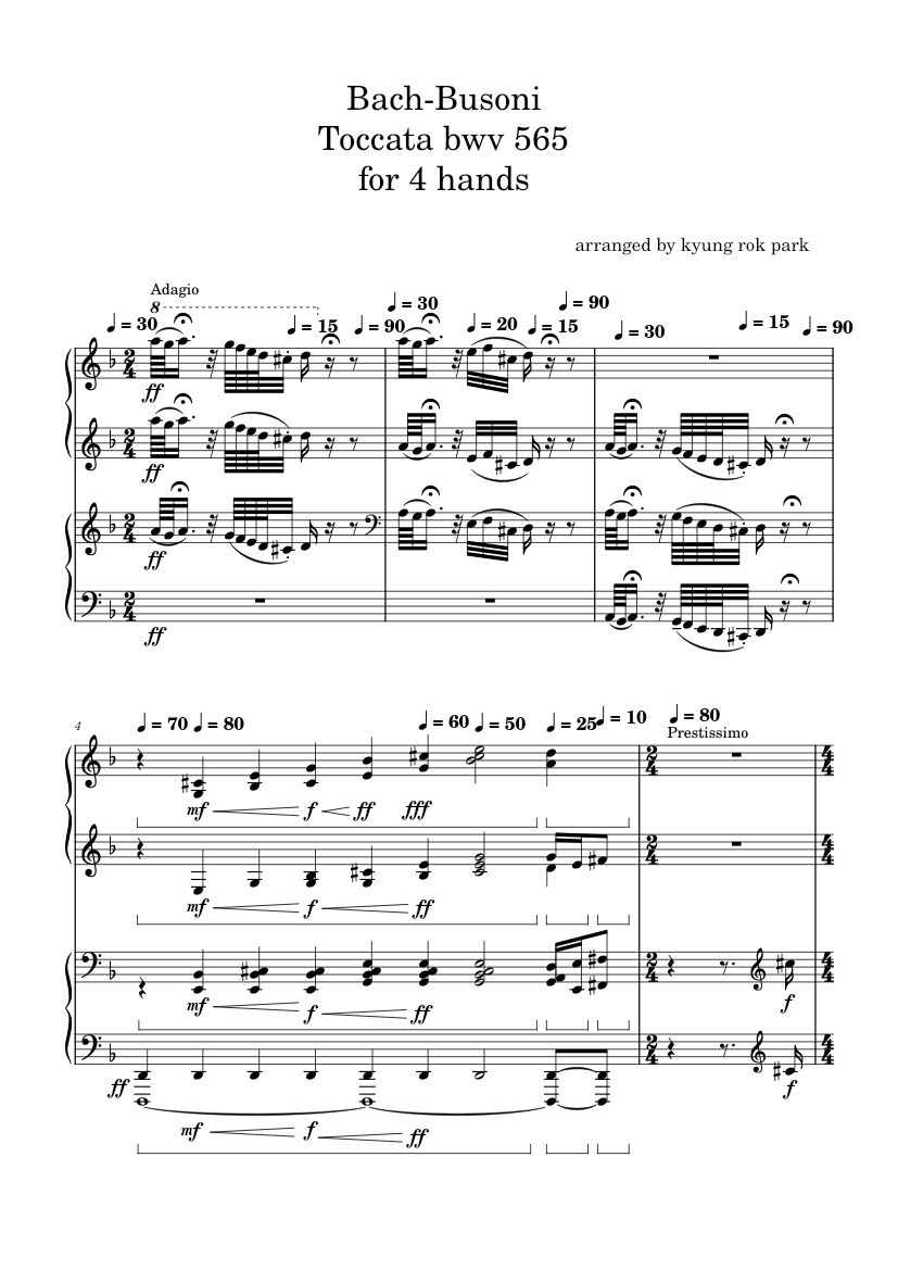 Bach-Busoni toccata and fugue BWV 565 for 4 hands Sheet music for Piano ...