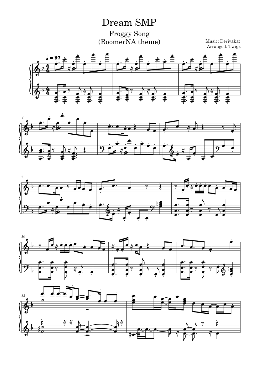 Froggy Song [Dream SMP] ft. BoomerNA – Derivakat Sheet music for Piano ...