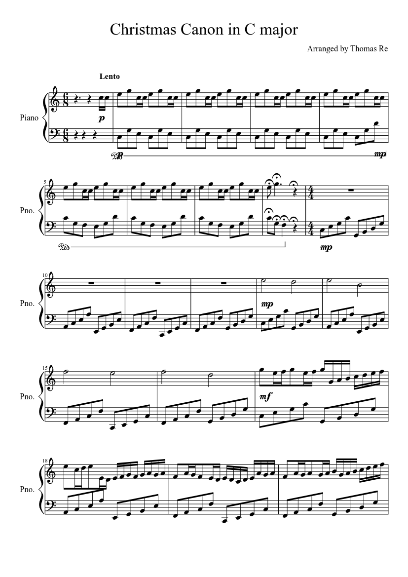 Christmas Canon in C major Sheet music for Piano (Solo) | Musescore.com