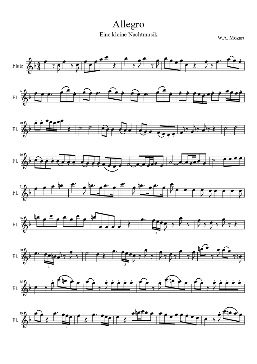 Mozart - Eine kleine Nachtmusik - Allegro Sheet music for (Solo) | Musescore.com