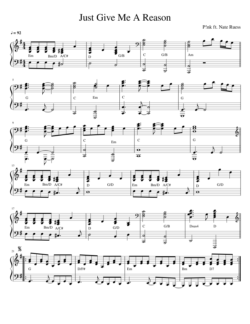 Just Give Me A Reason Sheet music for Piano (Solo) | Musescore.com