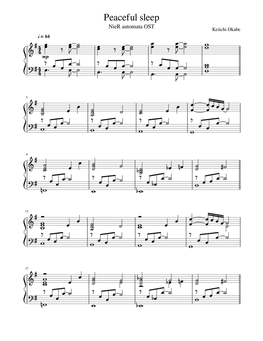 NieR Automata OST - Peaceful sleep Sheet music for Piano (Solo) |  Musescore.com