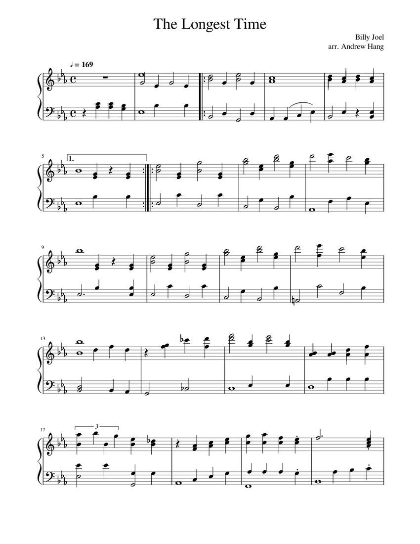 For the Longest Time Sheet music for Piano (Solo) | Musescore.com