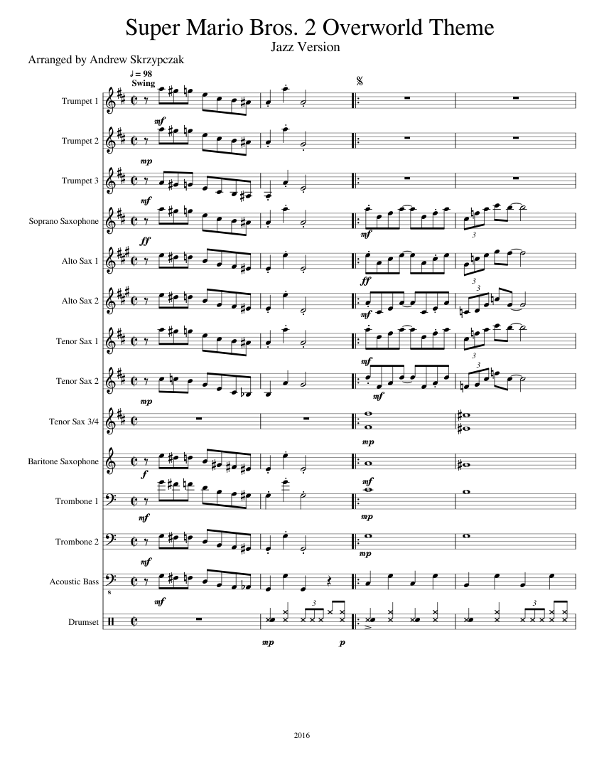 Super Mario Bros. 2 Overworld Theme-jazz version Sheet music for ...