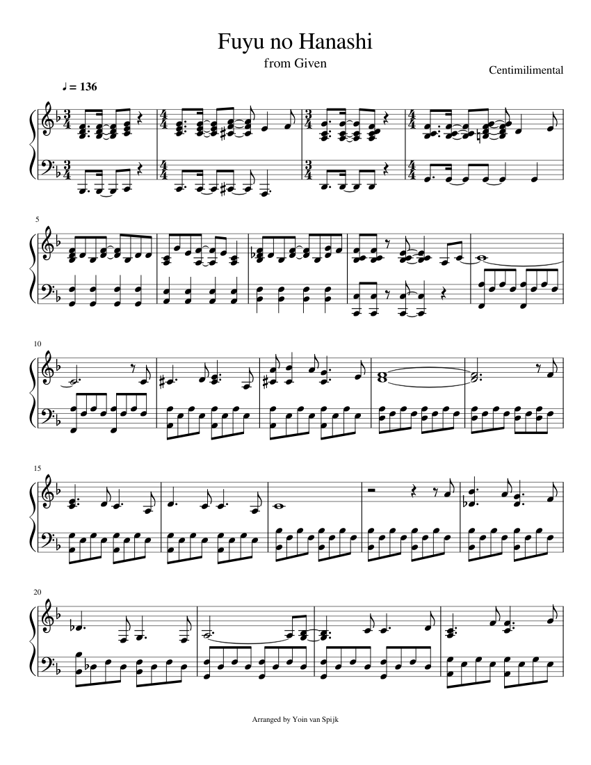 Fuyu no Hanashi Sheet music for Piano (Solo) | Musescore.com