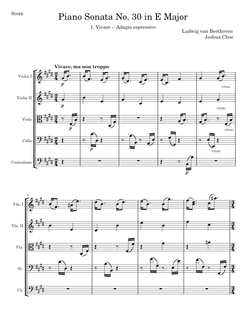 Piano Sonata No. 30 In E Major, Op. 109 Ludwig