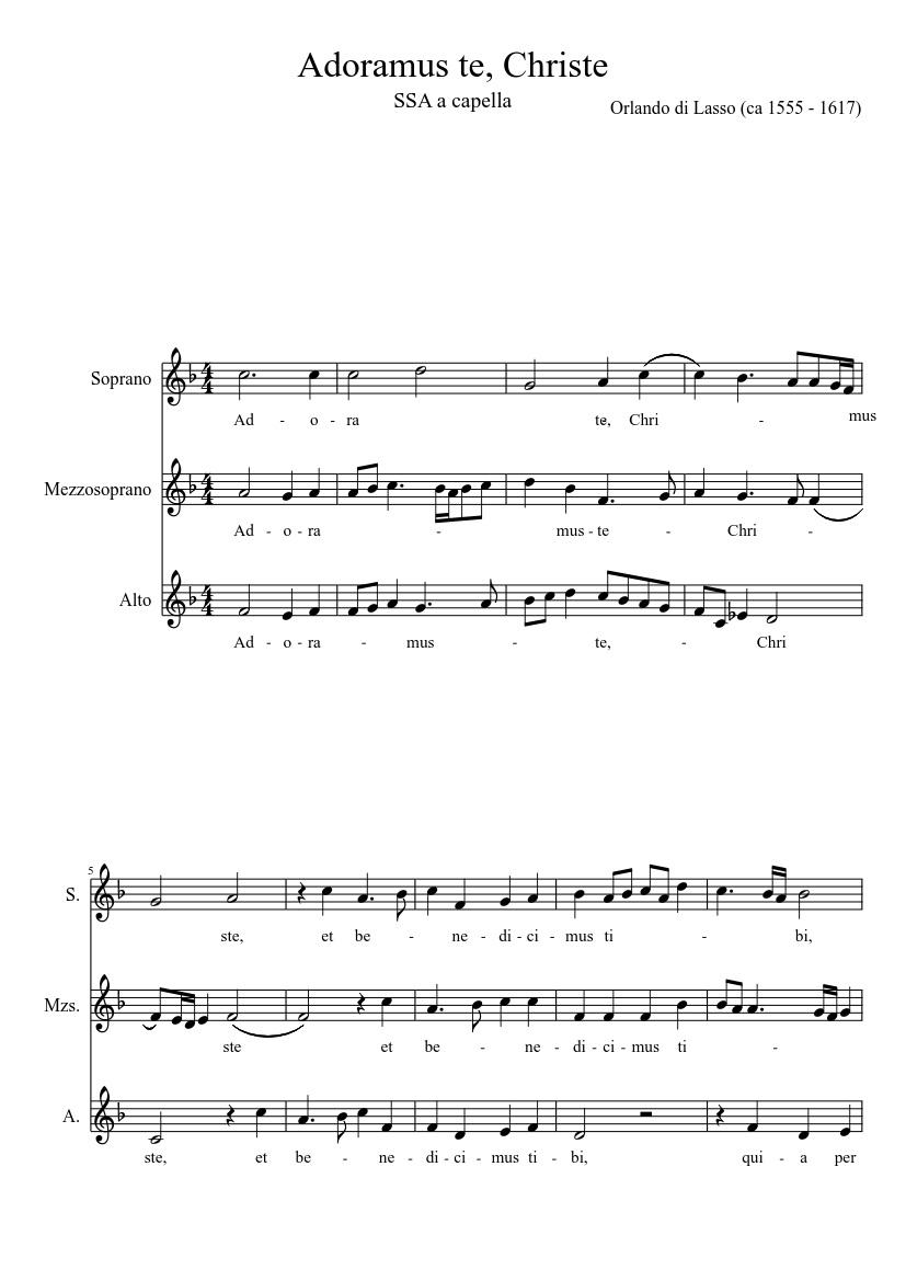 Adoramus te, Christe (Orlando Lasso) Sheet Music for Soprano, Alto