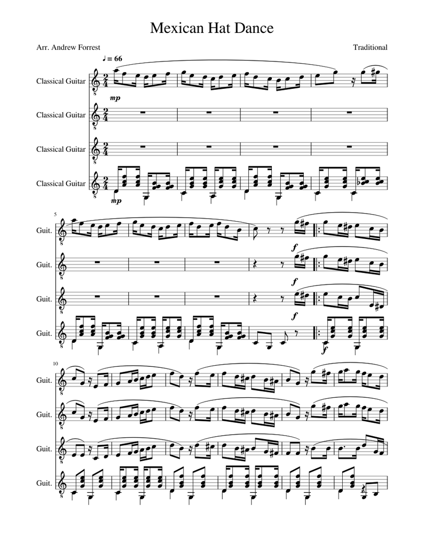 Mexican Hat Dance Sheet music for Guitar (Mixed Quartet) | Musescore.com
