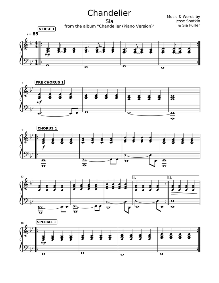 Sia - Chandelier (Piano Version) Sheet music for Piano (Piano-Voice) Easy |  Musescore.com