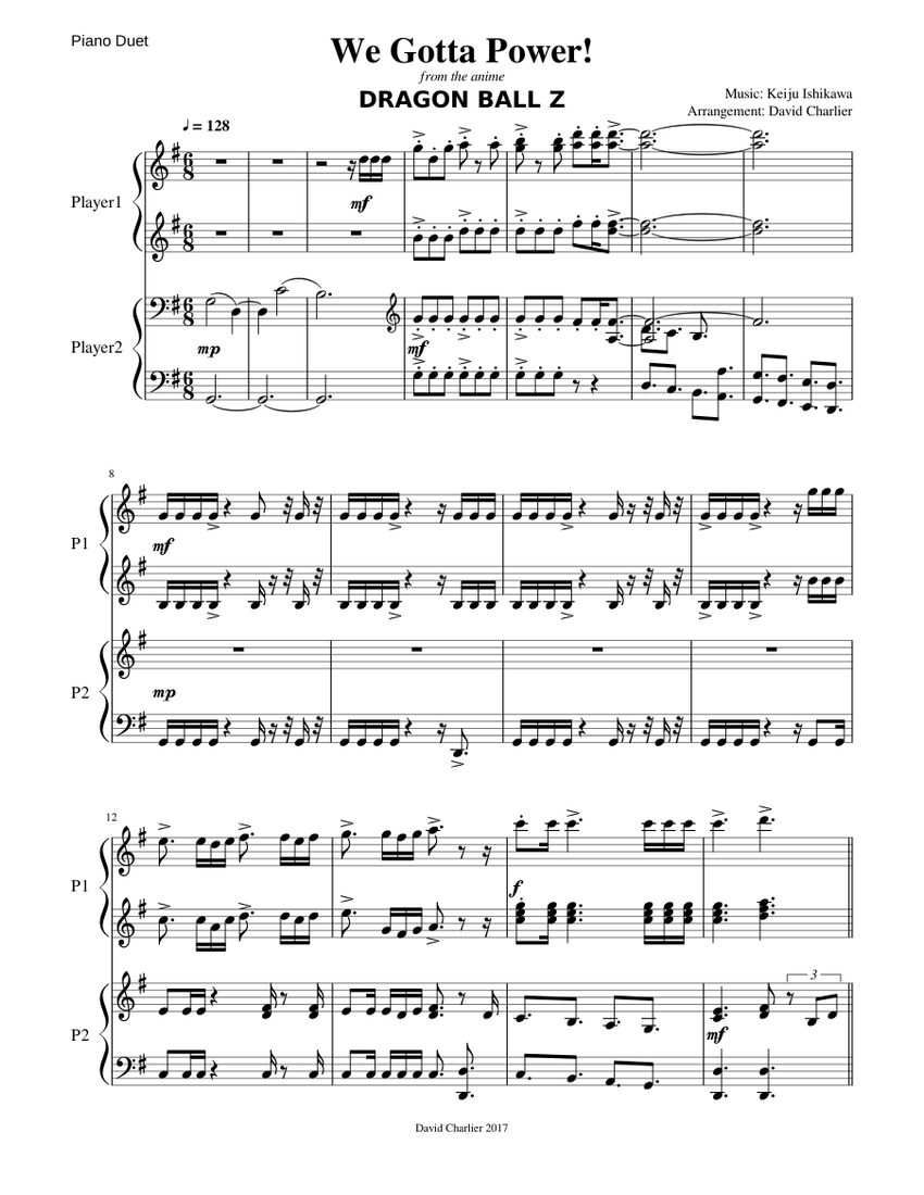 Dragon Ball Z - We Gotta Power! (piano duet) Sheet music for Piano ...