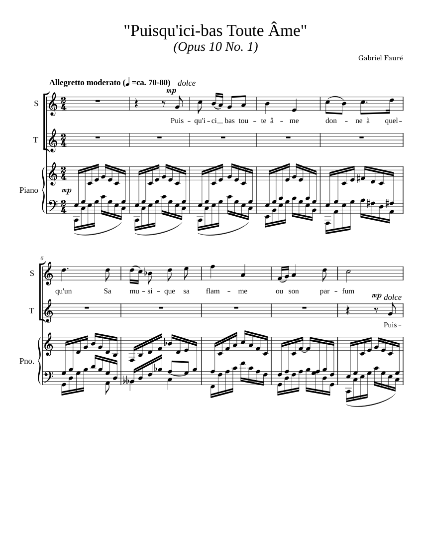 Fauré: Puisqu'ici bas toute âme Sheet music for Piano, Oboe, Woodwinds  group (Piano Duo) | Musescore.com