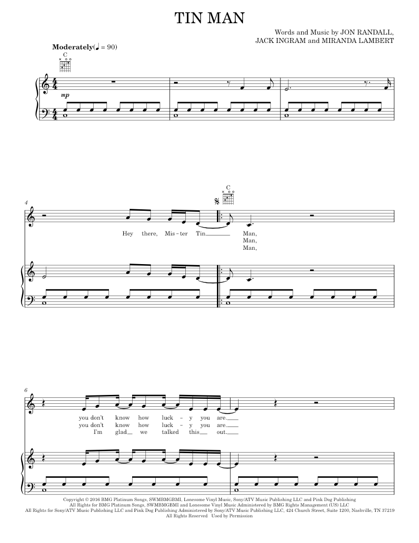 Play Official version of Tin man sheet music by Miranda Lambert for ...