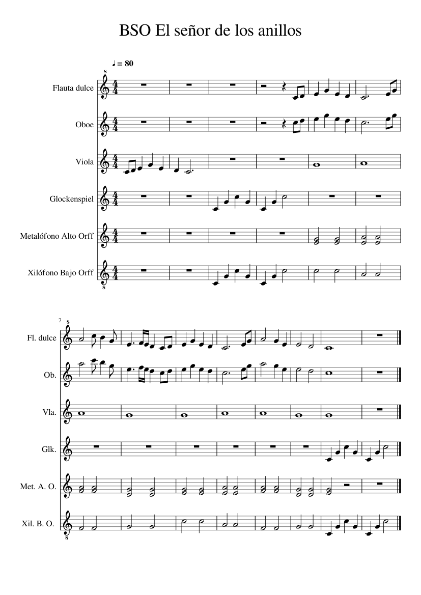 BSO El señor de los anillos Sheet music for Oboe, Glockenspiel, Viola,  Xylophone & more instruments (Mixed Ensemble) | Musescore.com