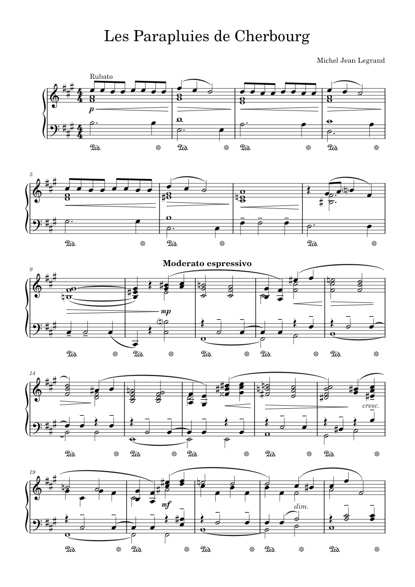 Les parapluies de cherbourg Michel Legrand Sheet music for Piano