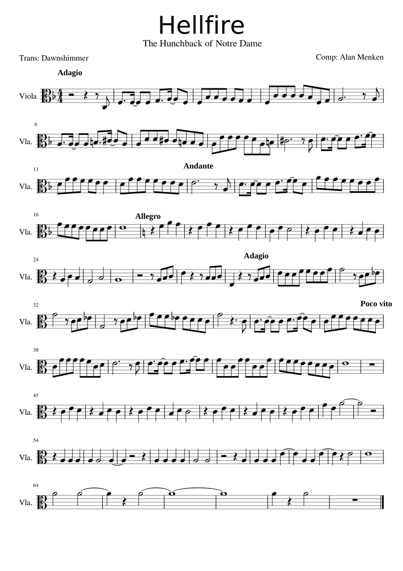 Hellfire (The Hunchback of Notre Dame) Sheet Music for Viola