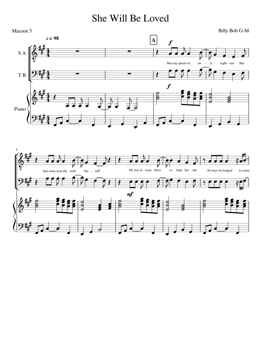 She Will Be Loved Sheet music for Piano, Vocals (Mixed Trio) | Musescore.com