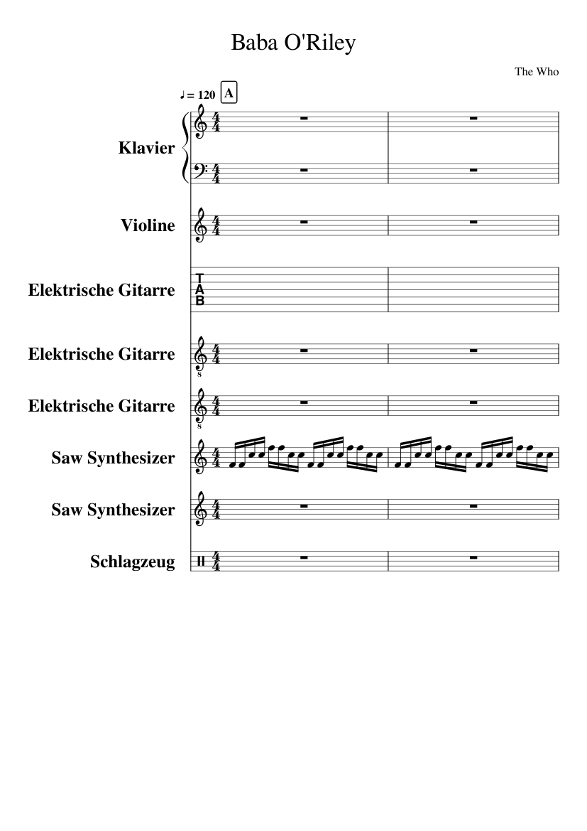 The Who - Baba O'Riley Sheet music for Piano, Violin, Guitar, Drum group &  more instruments (Mixed Ensemble) | Musescore.com