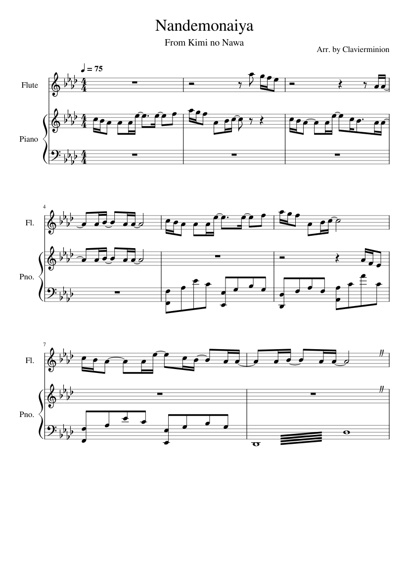 EPIC Nandemonaiya Arrangement (piano + flute duet) - piano tutorial
