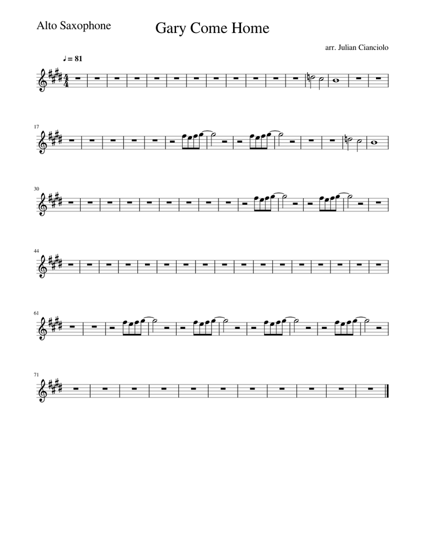 Gary Come Home Sheet music for Saxophone alto (Solo) | Musescore.com
