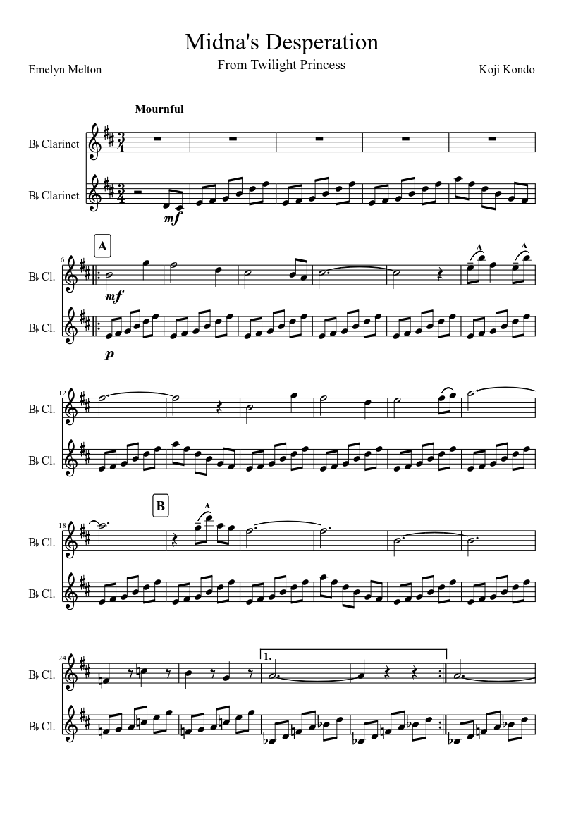 Midna's Desperation Sheet music for Clarinet other (Woodwind Duet) |  Musescore.com